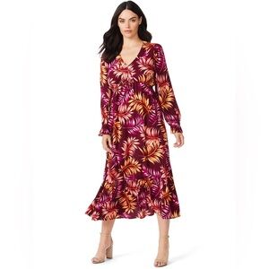 Sofia Jeans Sophia‎ Vergara Tropical Dress Ruffle Hem Long Sleeves Medium